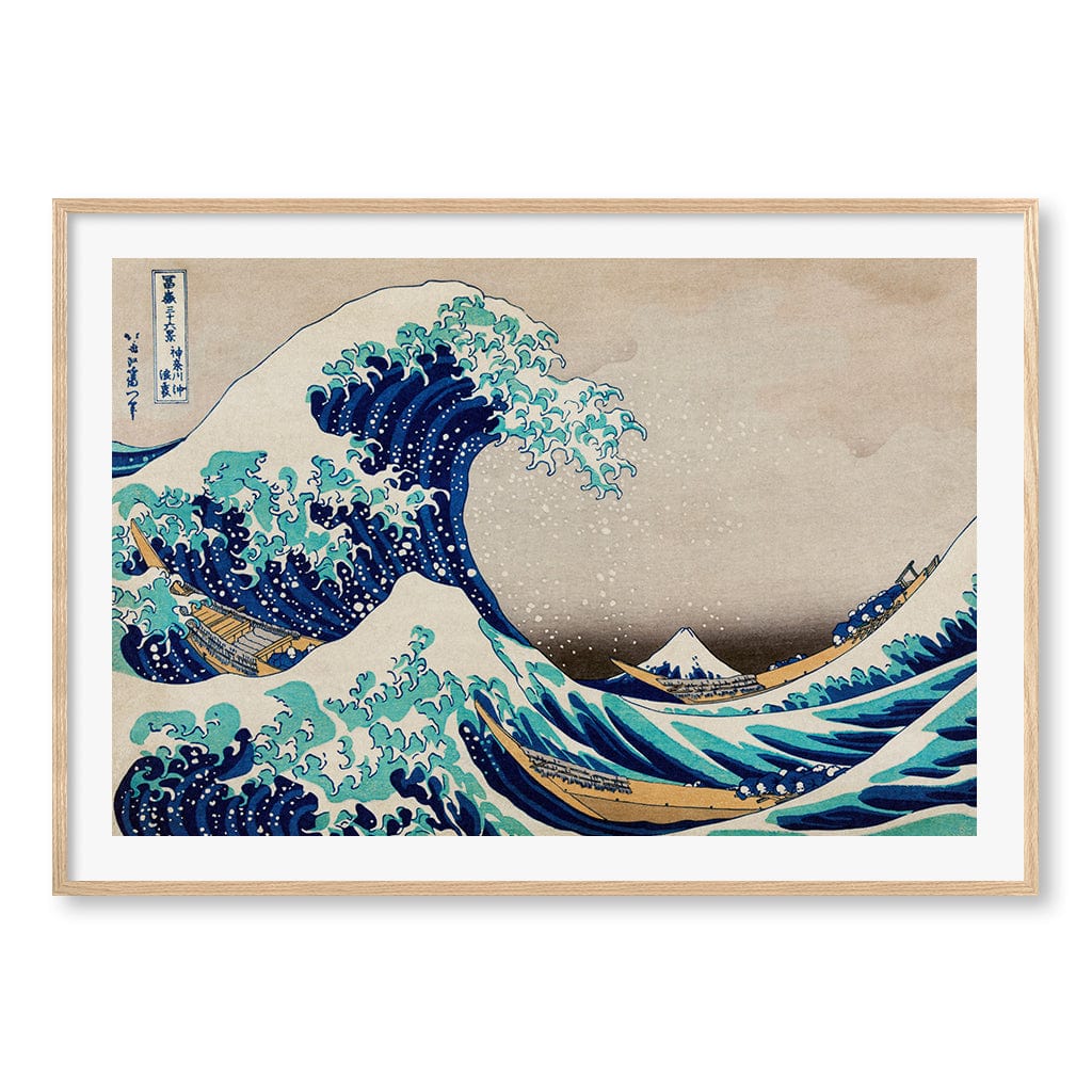 The Great Wave Off Kanagawa Wall Art Print A0 (84.1 x 118.9cm) / Natural Oak Frame / White Border from our Australian Made Wall Art collection by Profile Australia