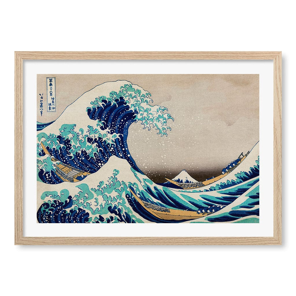 The Great Wave Off Kanagawa Wall Art Print A2 (42 x 59.4cm) / Natural Oak Frame / White Border from our Australian Made Wall Art collection by Profile Australia