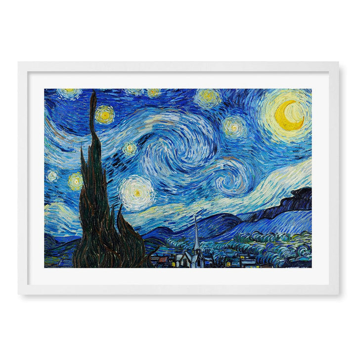 The Starry Night - Vincent van Gogh Art Print A4 (21 x 29.7cm) / Matte White Frame / White Border from our Australian Made Framed Wall Art, Prints & Posters collection by Profile Products (Australia) Pty Ltd