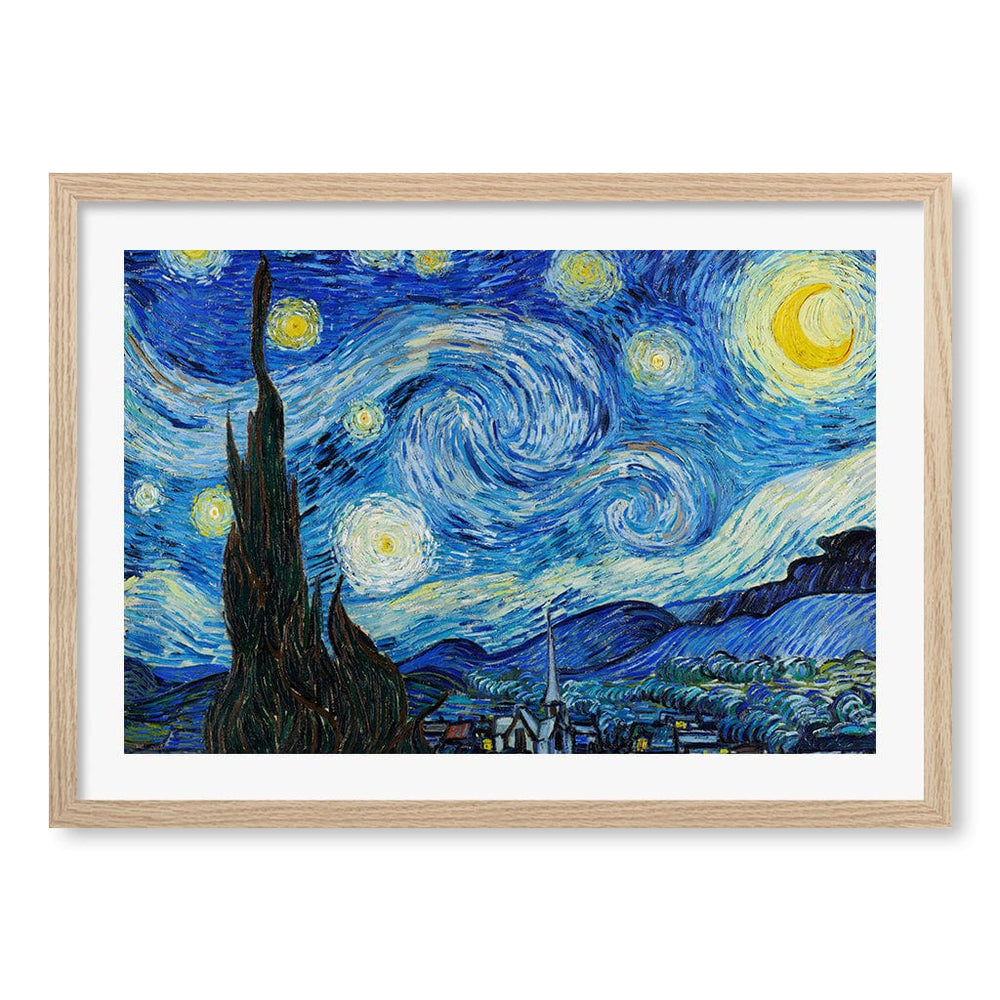 The Starry Night Wall Art Print A2 (42 x 59.4cm) / Natural Oak Frame / White Border from our Australian Made Wall Art collection by Profile Australia