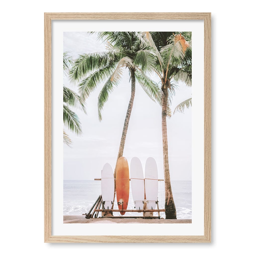 Tropical Surfboards Wall Art Print A2 (42 x 59.4cm) / Natural Oak Frame / White Border from our Australian Made Framed Wall Art, Prints & Posters collection by Profile Products (Australia) Pty Ltd
