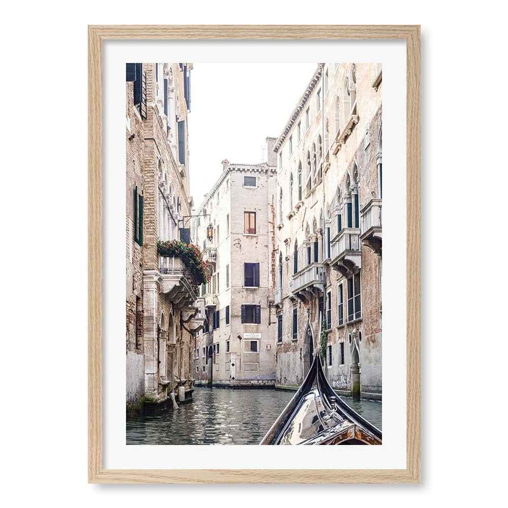 Venice Gondola 2 Wall Art Print A2 (42 x 59.4cm) / Natural Oak Frame / White Border from our Australian Made Wall Art collection by Profile Australia