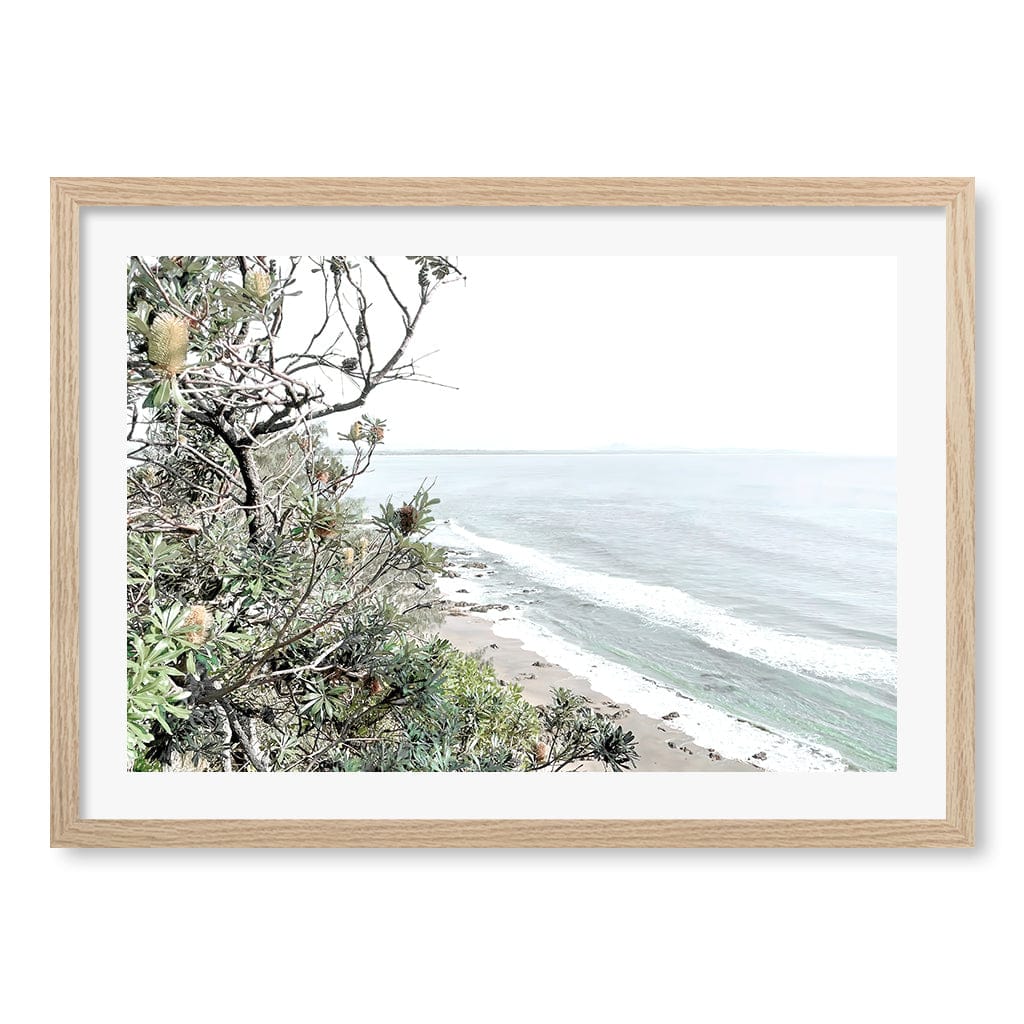 Wategos Banksia View Wall Art Print A2 (42 x 59.4cm) / Natural Oak Frame / White Border from our Australian Made Framed Wall Art, Prints & Posters collection by Profile Products (Australia) Pty Ltd