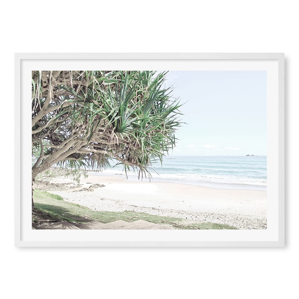 Wategos Beach View Wall Art Print A1 (59.4 x 84.1cm) / Matte White Frame / White Border from our Australian Made Framed Wall Art, Prints & Posters collection by Profile Products (Australia) Pty Ltd