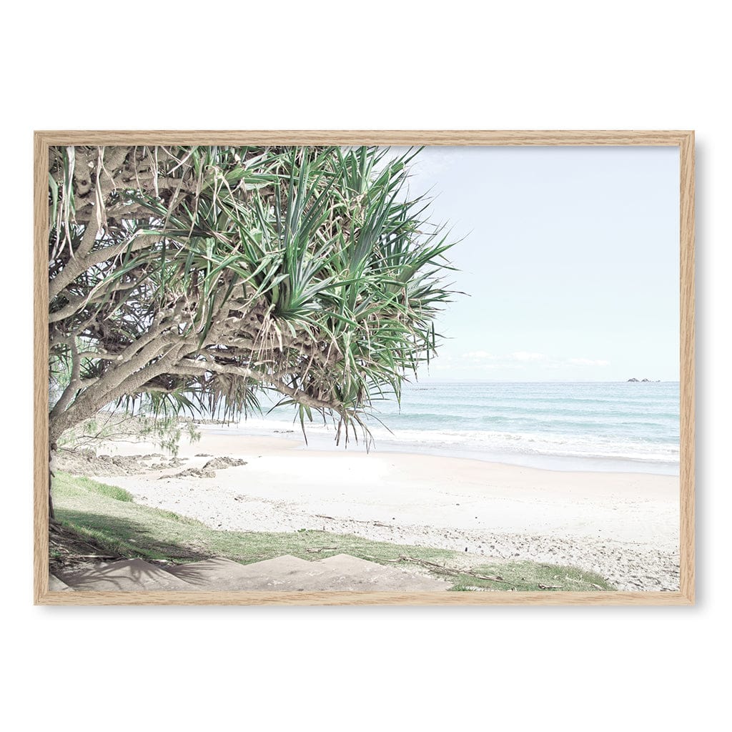 Wategos Beach View Wall Art Print A1 (59.4 x 84.1cm) / Natural Oak Frame / No Border from our Australian Made Framed Wall Art, Prints & Posters collection by Profile Products (Australia) Pty Ltd