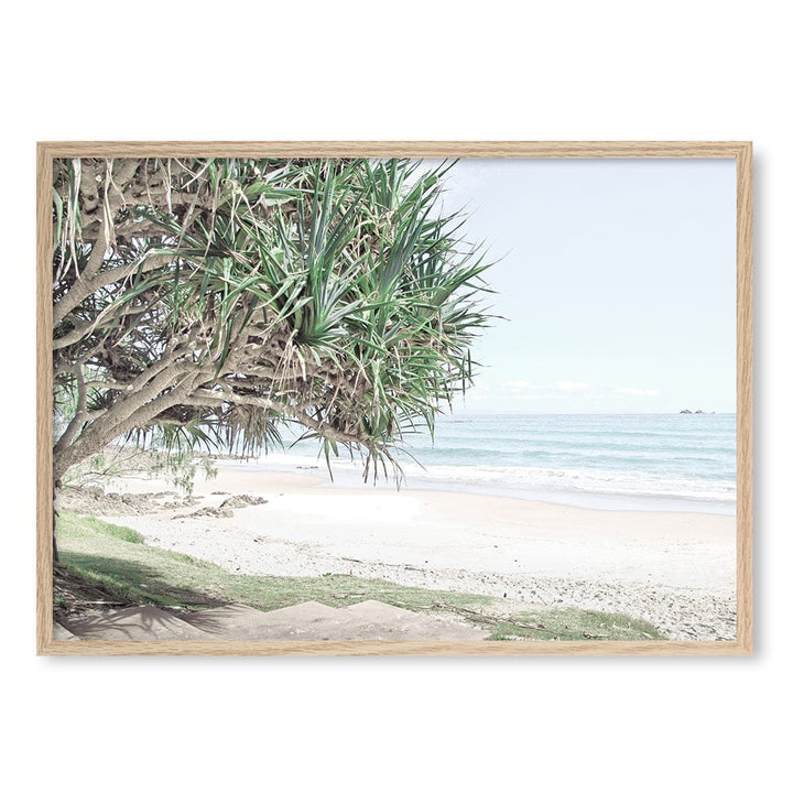 Wategos Beach View Wall Art Print A1 (59.4 x 84.1cm) / Natural Oak Frame / No Border from our Australian Made Framed Wall Art, Prints & Posters collection by Profile Products (Australia) Pty Ltd