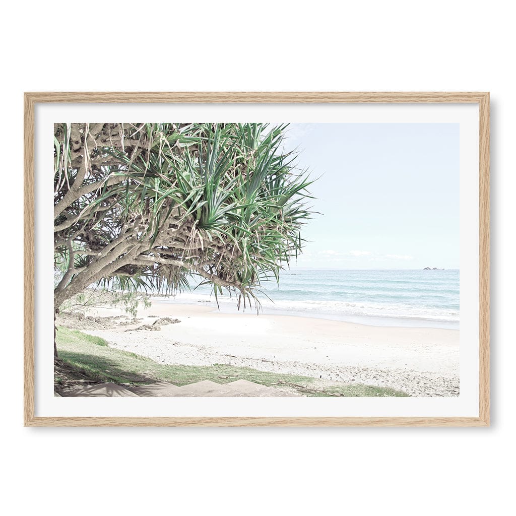 Wategos Beach View Wall Art Print A1 (59.4 x 84.1cm) / Natural Oak Frame / White Border from our Australian Made Framed Wall Art, Prints & Posters collection by Profile Products (Australia) Pty Ltd