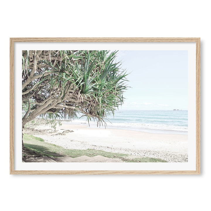 Wategos Beach View Wall Art Print A1 (59.4 x 84.1cm) / Natural Oak Frame / White Border from our Australian Made Framed Wall Art, Prints & Posters collection by Profile Products (Australia) Pty Ltd