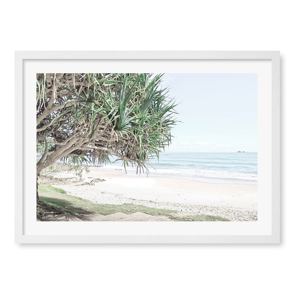 Wategos Beach View Wall Art Print A2 (42 x 59.4cm) / Matte White Frame / White Border from our Australian Made Framed Wall Art, Prints & Posters collection by Profile Products (Australia) Pty Ltd