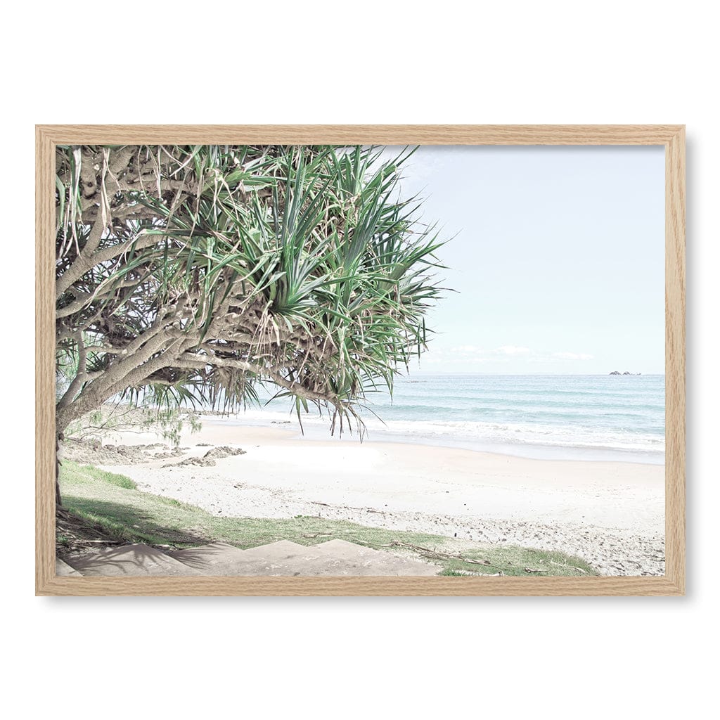 Wategos Beach View Wall Art Print A2 (42 x 59.4cm) / Natural Oak Frame / No Border from our Australian Made Framed Wall Art, Prints & Posters collection by Profile Products (Australia) Pty Ltd