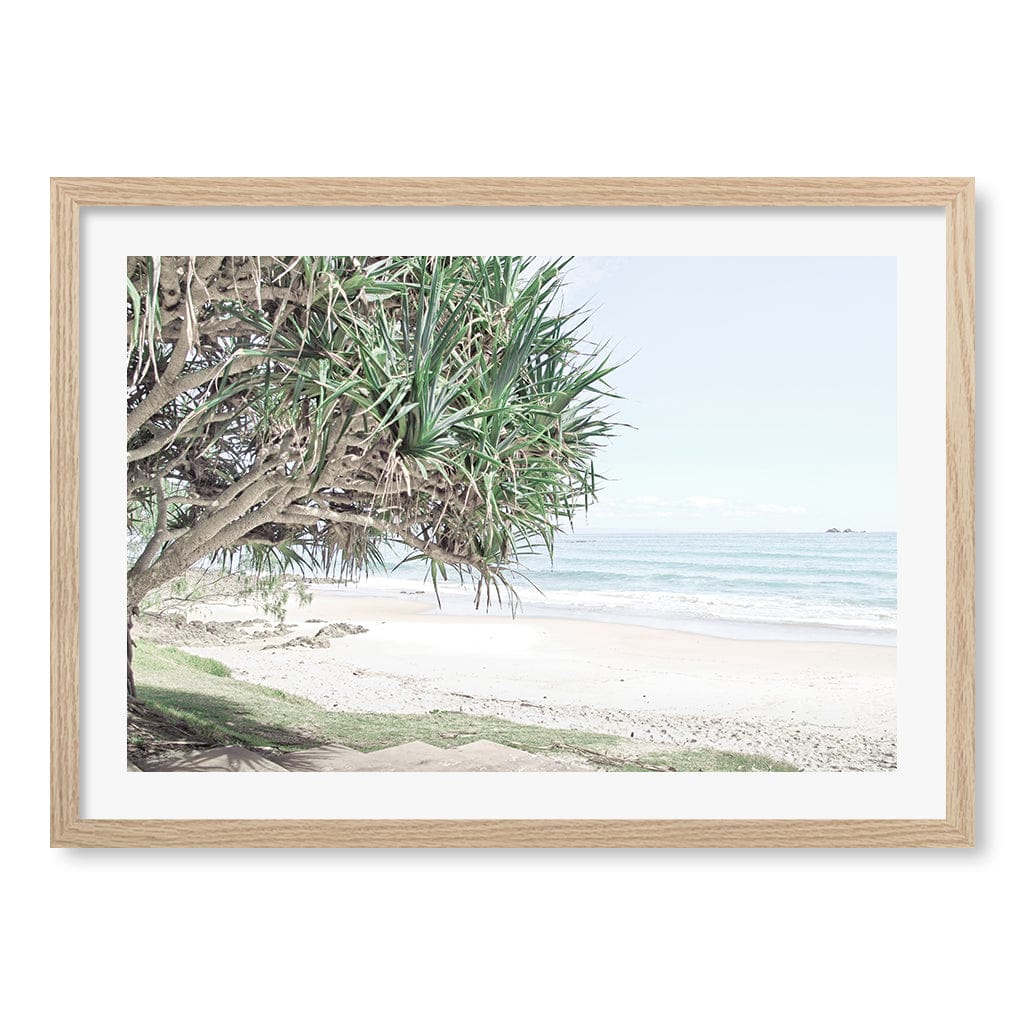 Wategos Beach View Wall Art Print A2 (42 x 59.4cm) / Natural Oak Frame / White Border from our Australian Made Framed Wall Art, Prints & Posters collection by Profile Products (Australia) Pty Ltd
