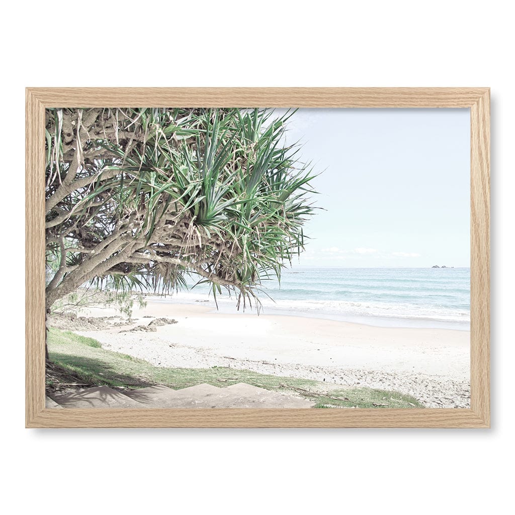 Wategos Beach View Wall Art Print A3 (29.7 x 42cm) / Natural Oak Frame / No Border from our Australian Made Framed Wall Art, Prints & Posters collection by Profile Products (Australia) Pty Ltd