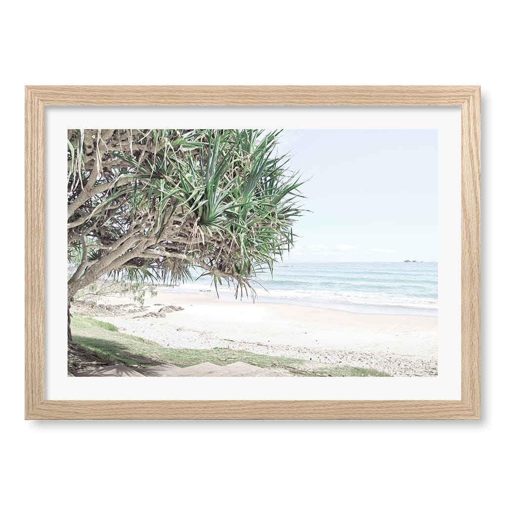 Wategos Beach View Wall Art Print A3 (29.7 x 42cm) / Natural Oak Frame / White Border from our Australian Made Framed Wall Art, Prints & Posters collection by Profile Products (Australia) Pty Ltd