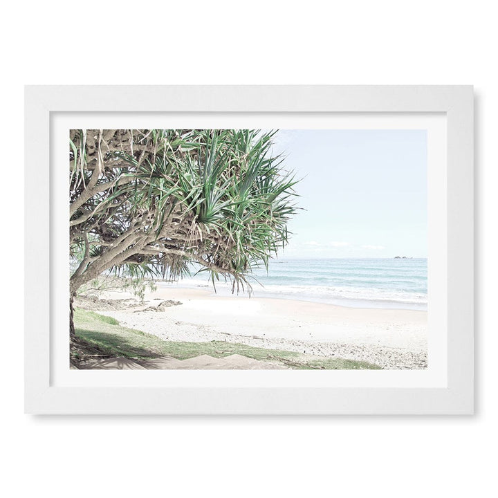 Wategos Beach View Wall Art Print A4 (21 x 29.7cm) / Matte White Frame / White Border from our Australian Made Framed Wall Art, Prints & Posters collection by Profile Products (Australia) Pty Ltd