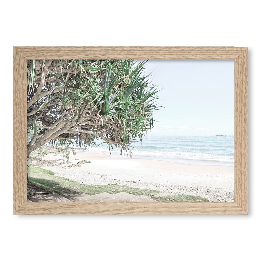 Wategos Beach View Wall Art Print A4 (21 x 29.7cm) / Natural Oak Frame / No Border from our Australian Made Framed Wall Art, Prints & Posters collection by Profile Products (Australia) Pty Ltd