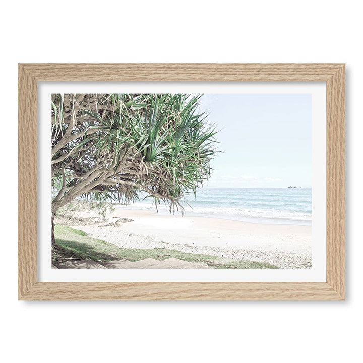 Wategos Beach View Wall Art Print A4 (21 x 29.7cm) / Natural Oak Frame / White Border from our Australian Made Framed Wall Art, Prints & Posters collection by Profile Products (Australia) Pty Ltd