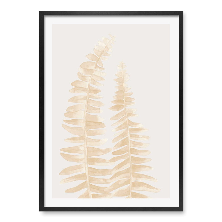Watercolour Fern Leaves Beige Wall Art Print A1 (59.4 x 84.1cm) / Matte Black Frame / White Border from our Australian Made Framed Wall Art, Prints & Posters collection by Profile Products (Australia) Pty Ltd