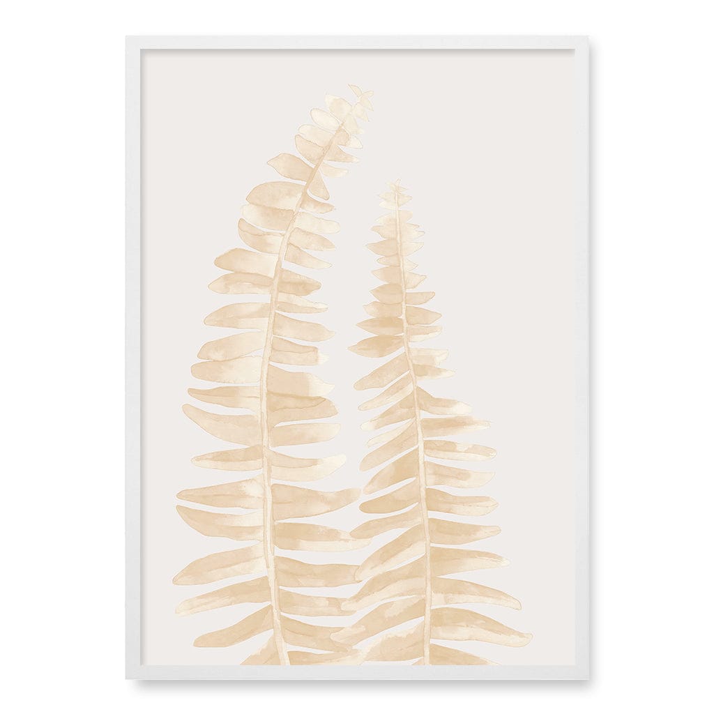 Watercolour Fern Leaves Beige Wall Art Print A1 (59.4 x 84.1cm) / Matte White Frame / No Border from our Australian Made Framed Wall Art, Prints & Posters collection by Profile Products (Australia) Pty Ltd