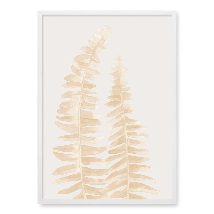 Watercolour Fern Leaves Beige Wall Art Print A1 (59.4 x 84.1cm) / Matte White Frame / No Border from our Australian Made Framed Wall Art, Prints & Posters collection by Profile Products (Australia) Pty Ltd