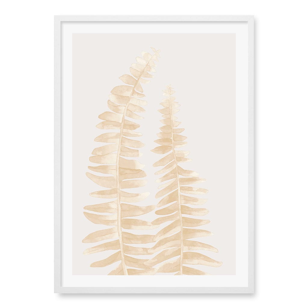 Watercolour Fern Leaves Beige Wall Art Print A1 (59.4 x 84.1cm) / Matte White Frame / White Border from our Australian Made Framed Wall Art, Prints & Posters collection by Profile Products (Australia) Pty Ltd