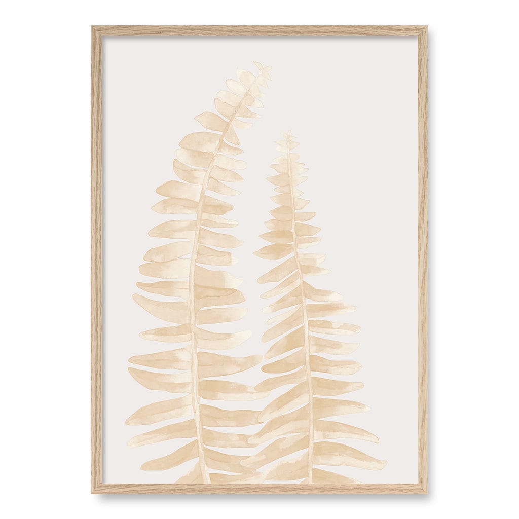 Watercolour Fern Leaves Beige Wall Art Print A1 (59.4 x 84.1cm) / Natural Oak Frame / No Border from our Australian Made Framed Wall Art, Prints & Posters collection by Profile Products (Australia) Pty Ltd