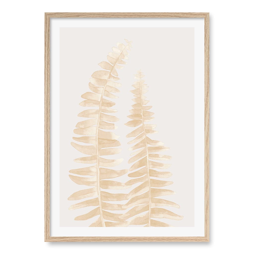 Watercolour Fern Leaves Beige Wall Art Print A1 (59.4 x 84.1cm) / Natural Oak Frame / White Border from our Australian Made Framed Wall Art, Prints & Posters collection by Profile Products (Australia) Pty Ltd