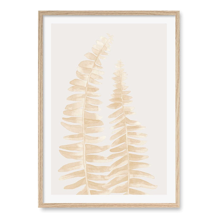 Watercolour Fern Leaves Beige Wall Art Print A1 (59.4 x 84.1cm) / Natural Oak Frame / White Border from our Australian Made Framed Wall Art, Prints & Posters collection by Profile Products (Australia) Pty Ltd