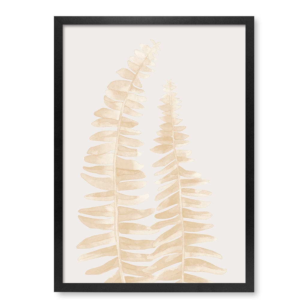 Watercolour Fern Leaves Beige Wall Art Print A2 (42 x 59.4cm) / Matte Black Frame / No Border from our Australian Made Framed Wall Art, Prints & Posters collection by Profile Products (Australia) Pty Ltd