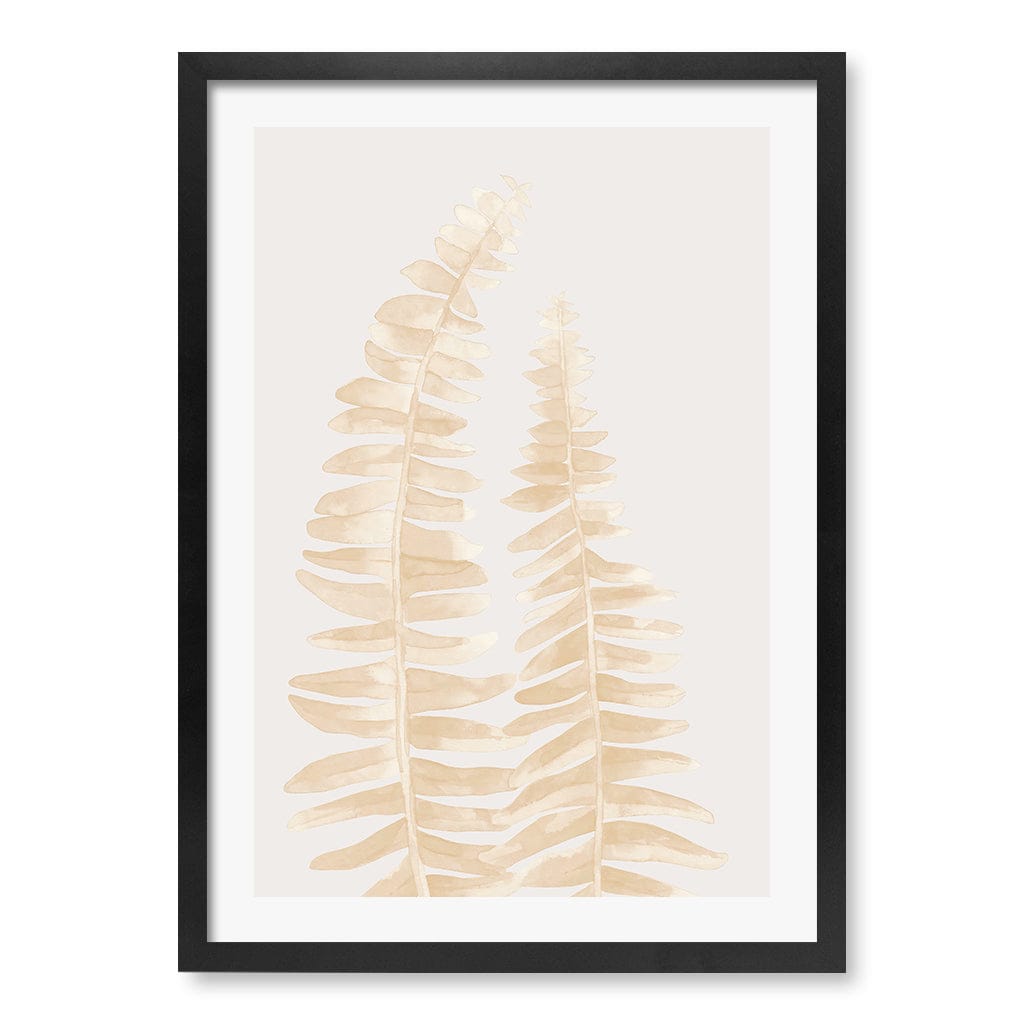 Watercolour Fern Leaves Beige Wall Art Print A2 (42 x 59.4cm) / Matte Black Frame / White Border from our Australian Made Framed Wall Art, Prints & Posters collection by Profile Products (Australia) Pty Ltd