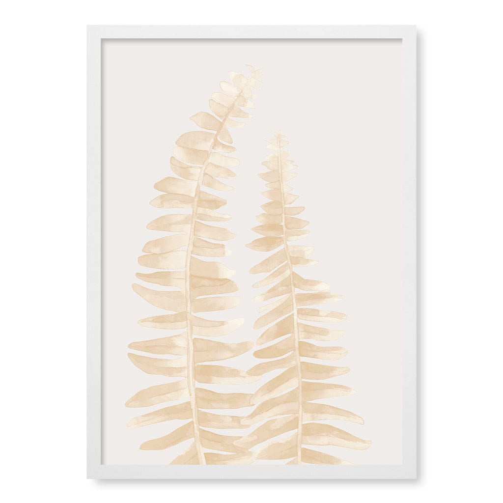 Watercolour Fern Leaves Beige Wall Art Print A2 (42 x 59.4cm) / Matte White Frame / No Border from our Australian Made Framed Wall Art, Prints & Posters collection by Profile Products (Australia) Pty Ltd