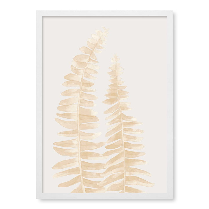 Watercolour Fern Leaves Beige Wall Art Print A2 (42 x 59.4cm) / Matte White Frame / No Border from our Australian Made Framed Wall Art, Prints & Posters collection by Profile Products (Australia) Pty Ltd