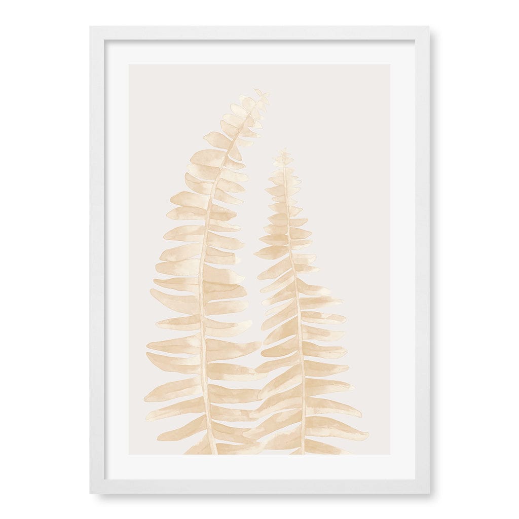 Watercolour Fern Leaves Beige Wall Art Print A2 (42 x 59.4cm) / Matte White Frame / White Border from our Australian Made Framed Wall Art, Prints & Posters collection by Profile Products (Australia) Pty Ltd