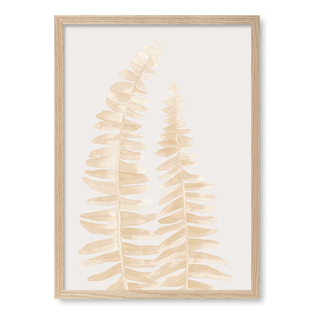 Watercolour Fern Leaves Beige Wall Art Print A2 (42 x 59.4cm) / Natural Oak Frame / No Border from our Australian Made Framed Wall Art, Prints & Posters collection by Profile Products (Australia) Pty Ltd