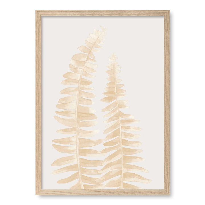Watercolour Fern Leaves Beige Wall Art Print A2 (42 x 59.4cm) / Natural Oak Frame / No Border from our Australian Made Framed Wall Art, Prints & Posters collection by Profile Products (Australia) Pty Ltd