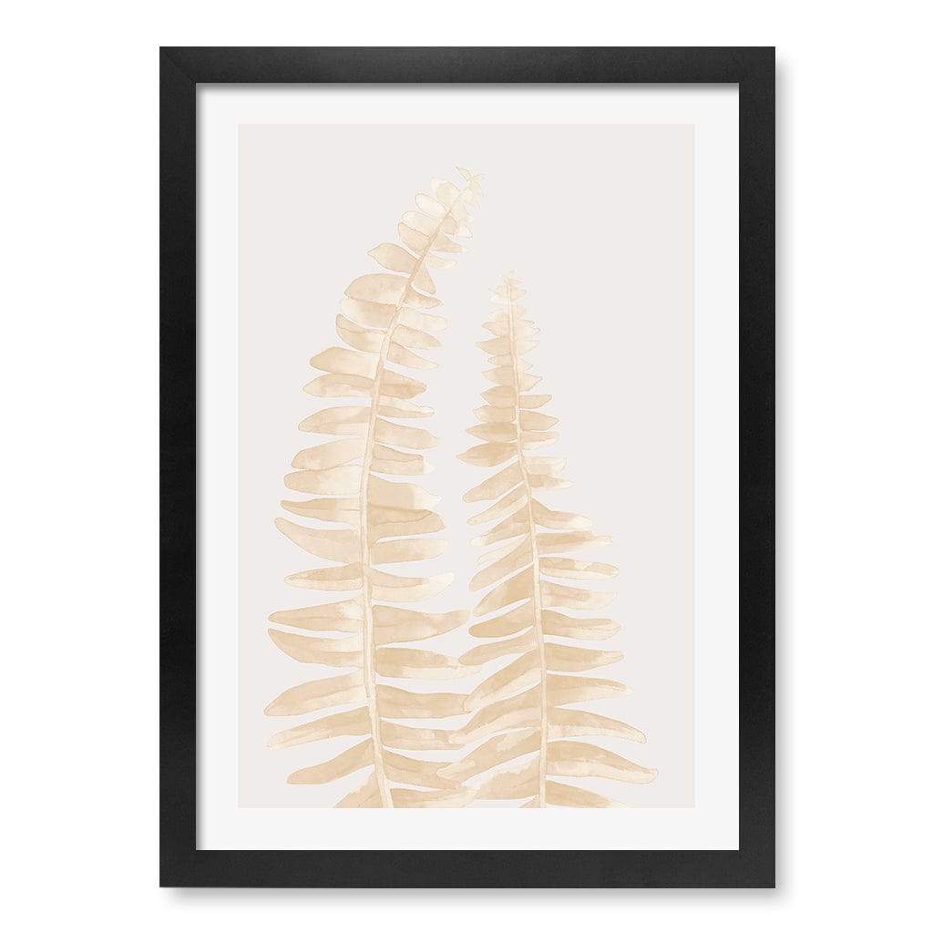 Watercolour Fern Leaves Beige Wall Art Print A3 (29.7 x 42cm) / Matte Black Frame / White Border from our Australian Made Framed Wall Art, Prints & Posters collection by Profile Products (Australia) Pty Ltd