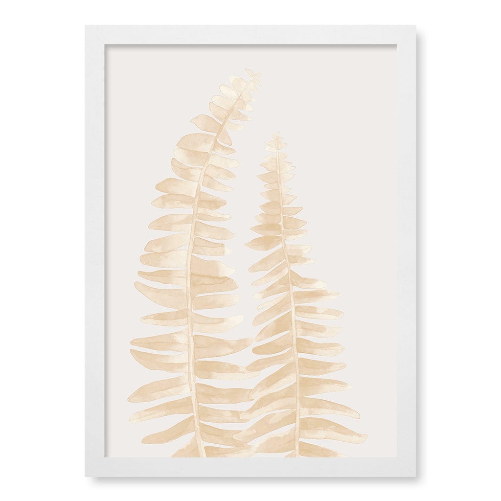 Watercolour Fern Leaves Beige Wall Art Print A3 (29.7 x 42cm) / Matte White Frame / No Border from our Australian Made Framed Wall Art, Prints & Posters collection by Profile Products (Australia) Pty Ltd