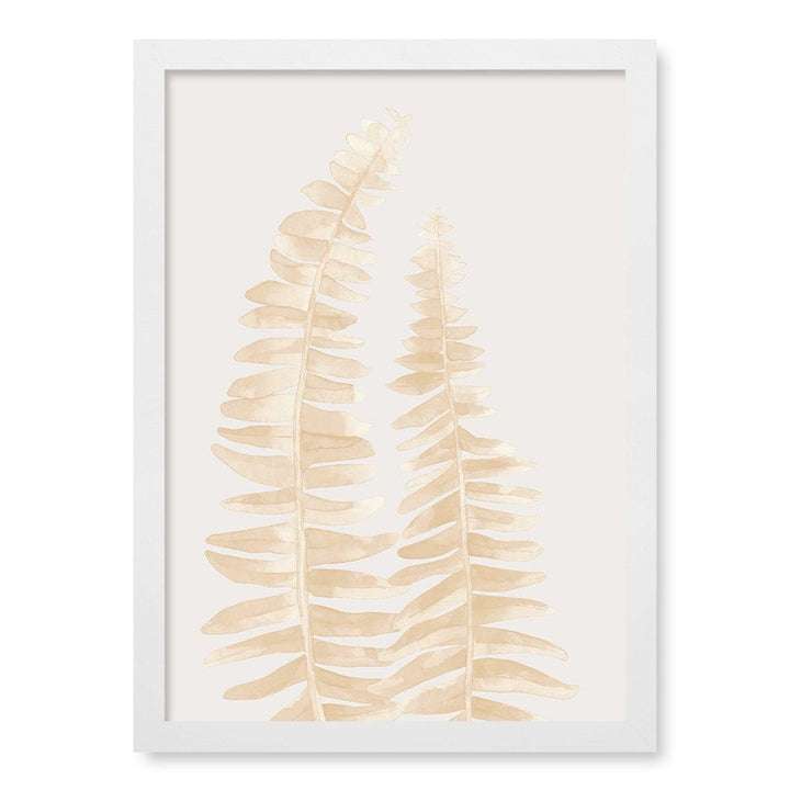 Watercolour Fern Leaves Beige Wall Art Print A3 (29.7 x 42cm) / Matte White Frame / No Border from our Australian Made Framed Wall Art, Prints & Posters collection by Profile Products (Australia) Pty Ltd
