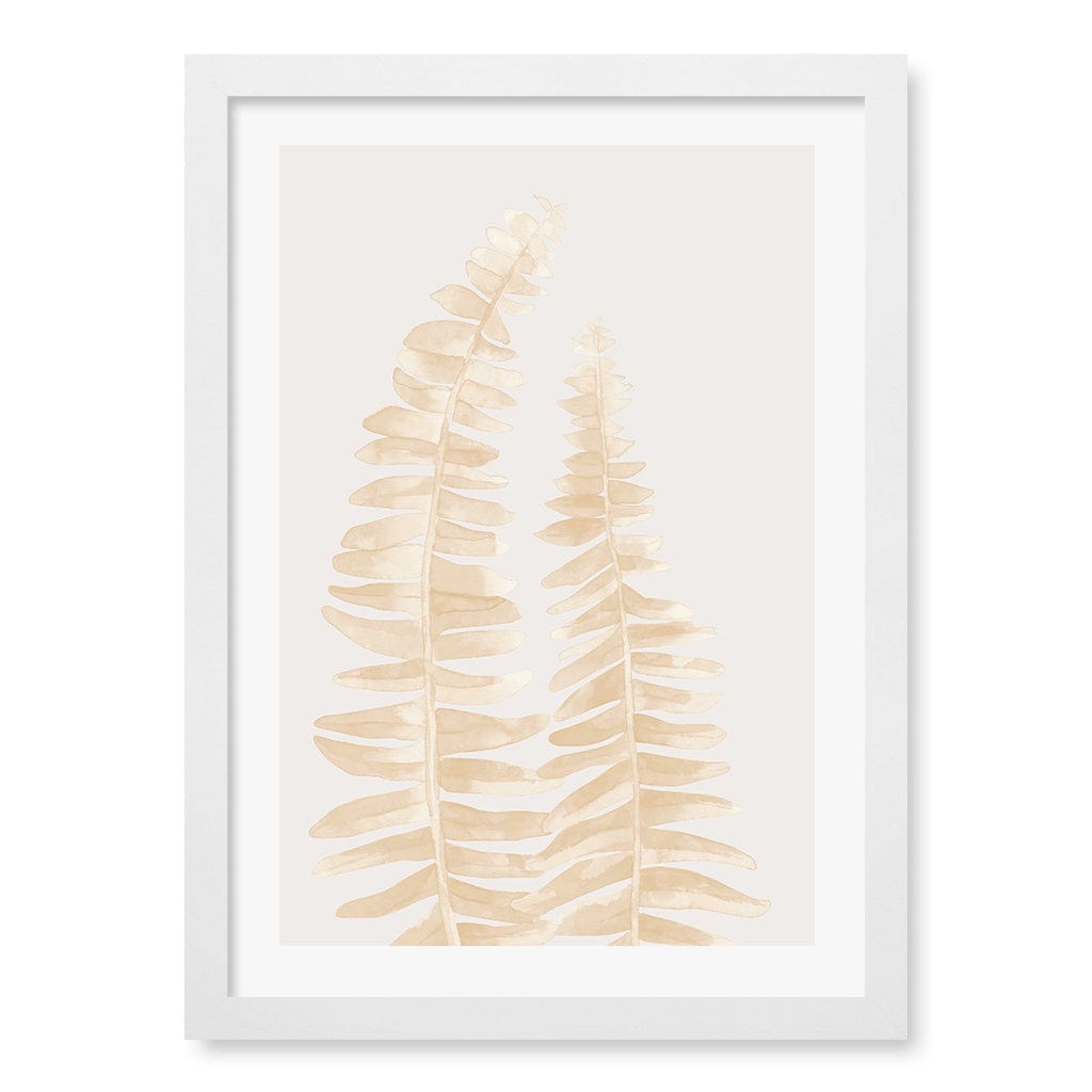 Watercolour Fern Leaves Beige Wall Art Print A3 (29.7 x 42cm) / Matte White Frame / White Border from our Australian Made Framed Wall Art, Prints & Posters collection by Profile Products (Australia) Pty Ltd