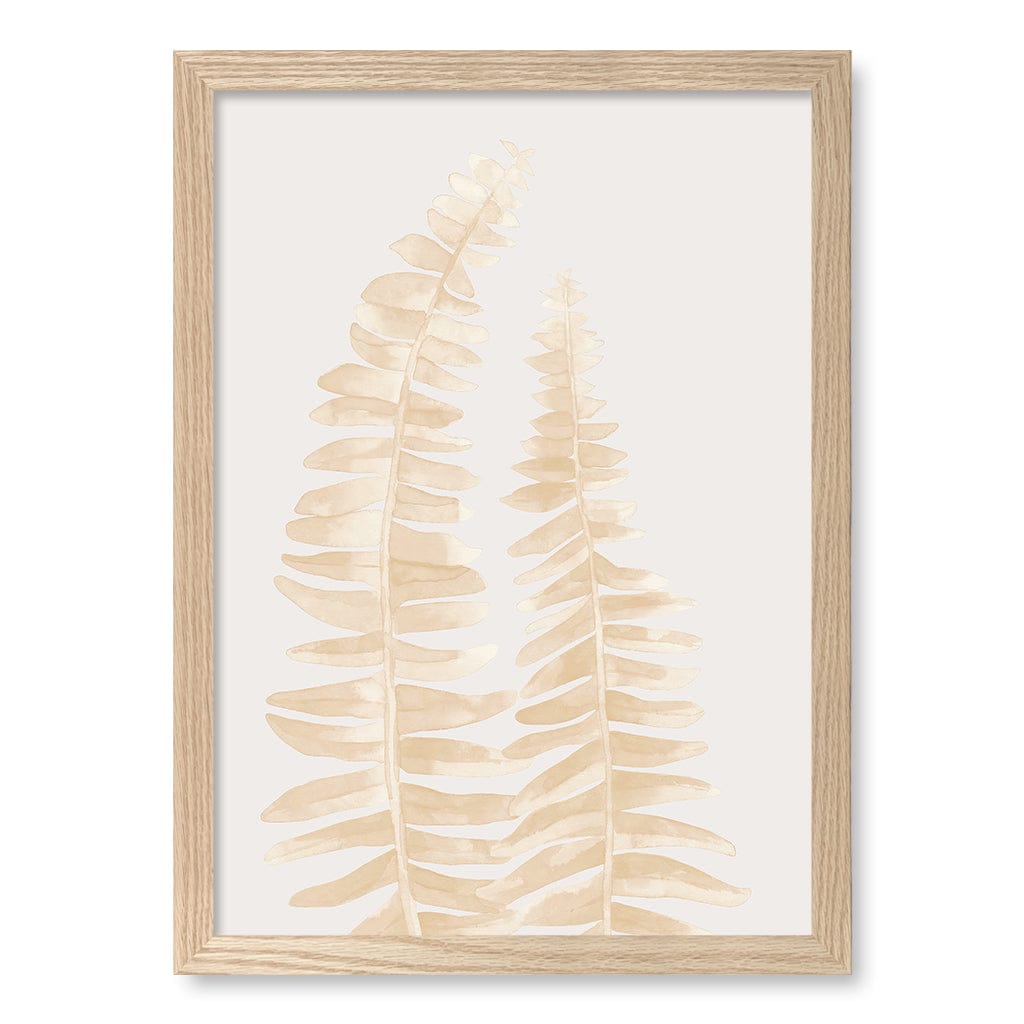 Watercolour Fern Leaves Beige Wall Art Print A3 (29.7 x 42cm) / Natural Oak Frame / No Border from our Australian Made Framed Wall Art, Prints & Posters collection by Profile Products (Australia) Pty Ltd