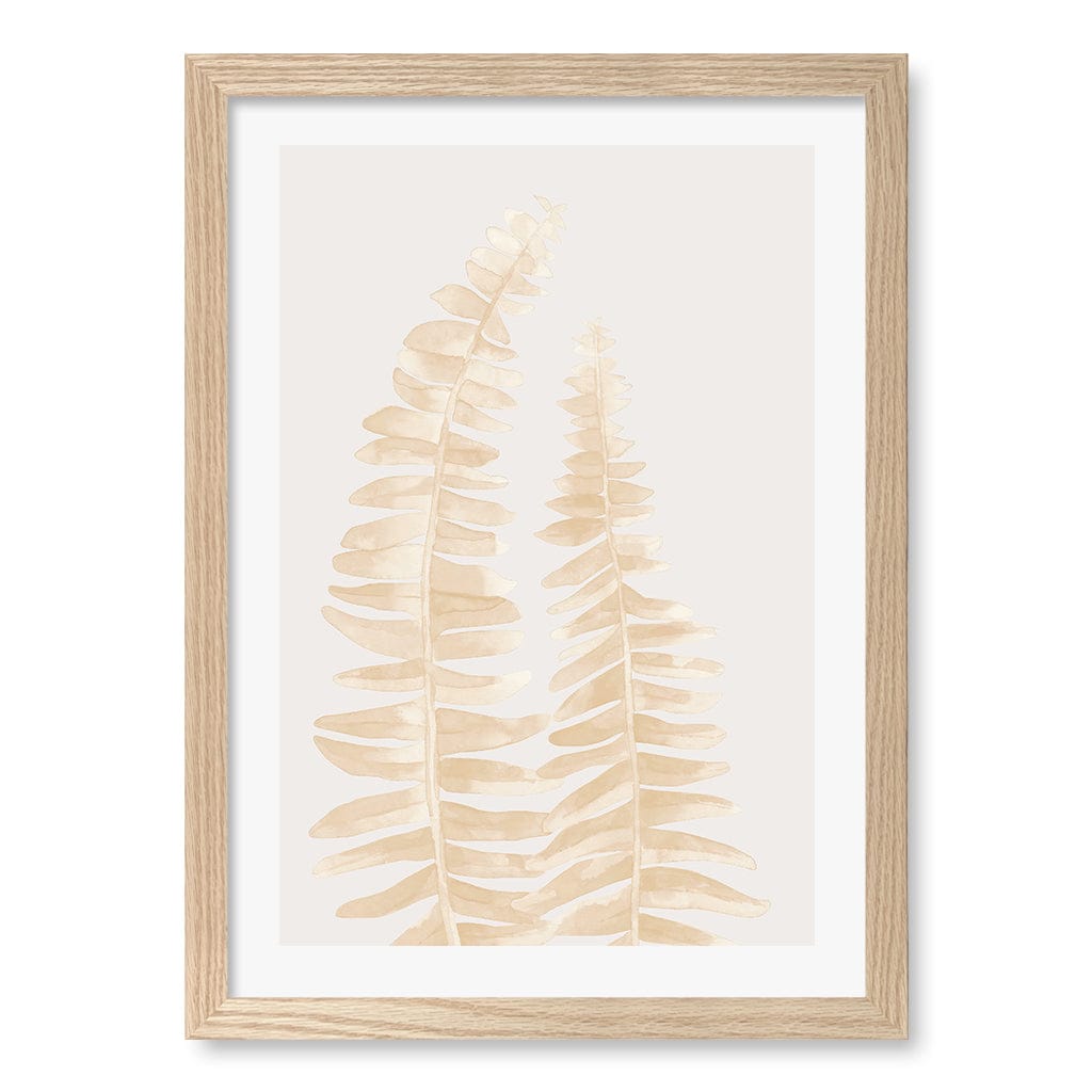 Watercolour Fern Leaves Beige Wall Art Print A3 (29.7 x 42cm) / Natural Oak Frame / White Border from our Australian Made Framed Wall Art, Prints & Posters collection by Profile Products (Australia) Pty Ltd