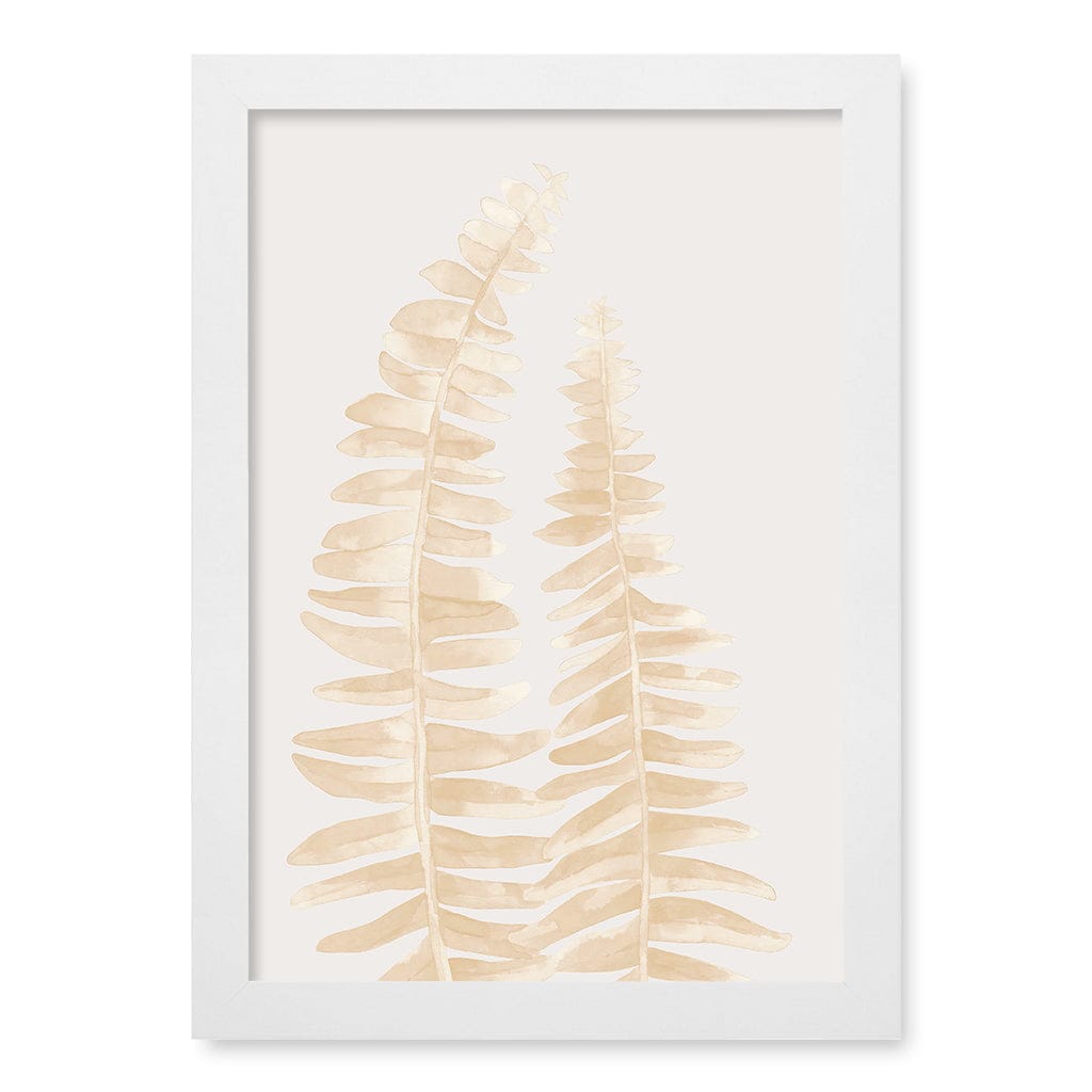 Watercolour Fern Leaves Beige Wall Art Print A4 (21 x 29.7cm) / Matte White Frame / No Border from our Australian Made Framed Wall Art, Prints & Posters collection by Profile Products (Australia) Pty Ltd