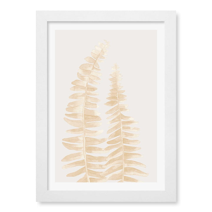Watercolour Fern Leaves Beige Wall Art Print A4 (21 x 29.7cm) / Matte White Frame / White Border from our Australian Made Framed Wall Art, Prints & Posters collection by Profile Products (Australia) Pty Ltd