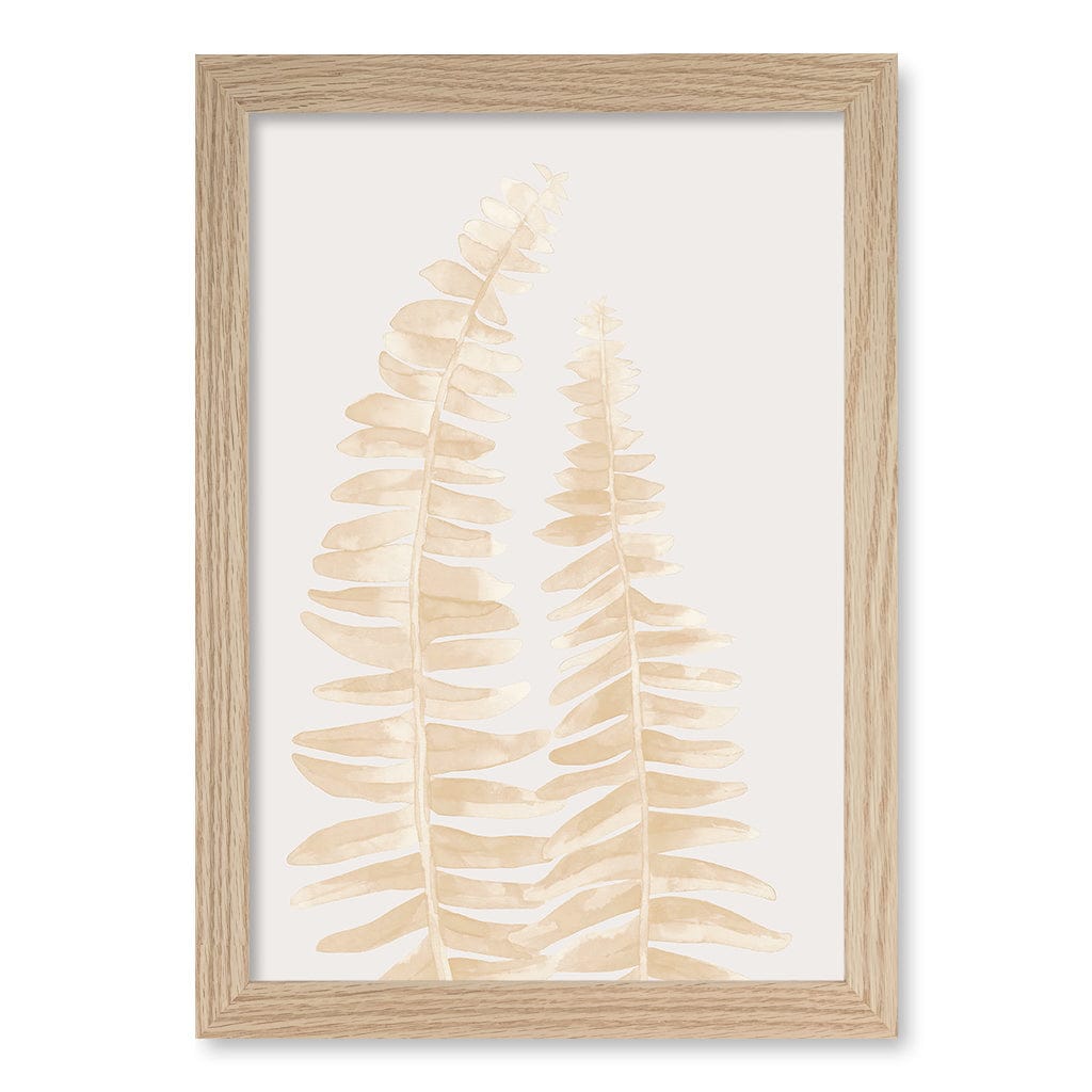 Watercolour Fern Leaves Beige Wall Art Print A4 (21 x 29.7cm) / Natural Oak Frame / No Border from our Australian Made Framed Wall Art, Prints & Posters collection by Profile Products (Australia) Pty Ltd