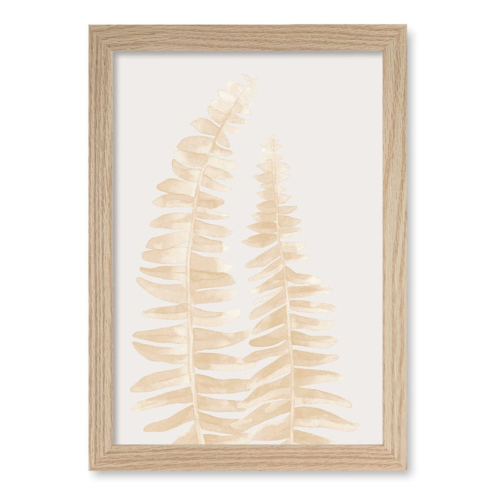 Watercolour Fern Leaves Beige Wall Art Print A4 (21 x 29.7cm) / Natural Oak Frame / No Border from our Australian Made Framed Wall Art, Prints & Posters collection by Profile Products (Australia) Pty Ltd