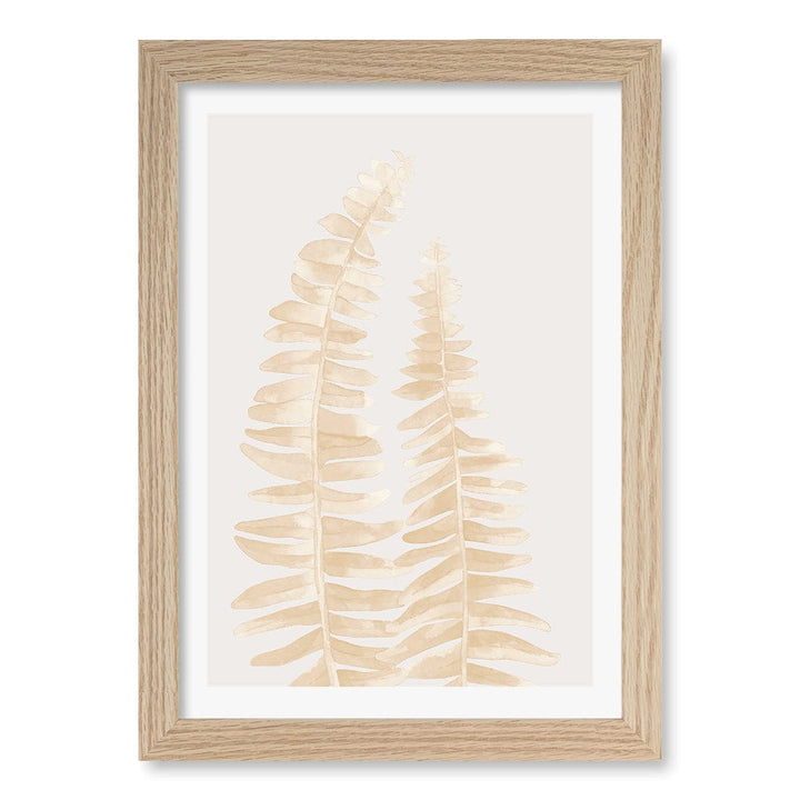 Watercolour Fern Leaves Beige Wall Art Print A4 (21 x 29.7cm) / Natural Oak Frame / White Border from our Australian Made Framed Wall Art, Prints & Posters collection by Profile Products (Australia) Pty Ltd