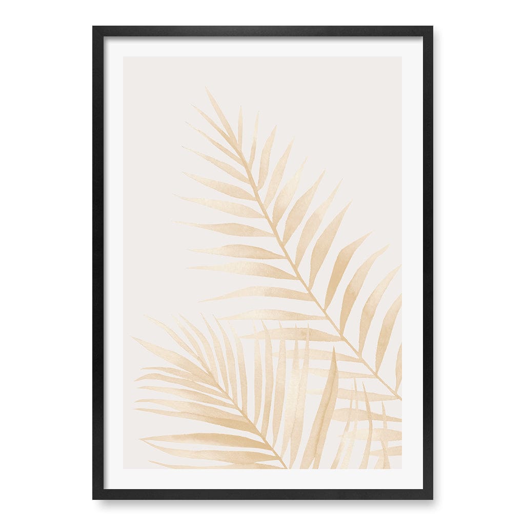Watercolour Palm Leaves Beige Wall Art Print A1 (59.4 x 84.1cm) / Matte Black Frame / White Border from our Australian Made Framed Wall Art, Prints & Posters collection by Profile Products (Australia) Pty Ltd