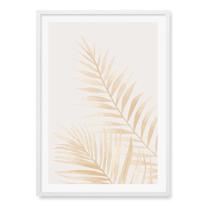 Watercolour Palm Leaves Beige Wall Art Print A1 (59.4 x 84.1cm) / Matte White Frame / White Border from our Australian Made Framed Wall Art, Prints & Posters collection by Profile Products (Australia) Pty Ltd