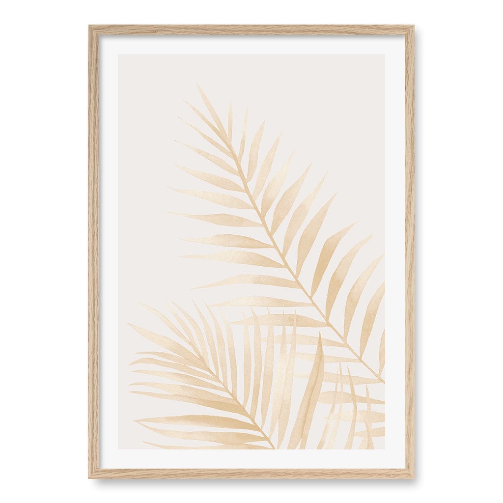 Watercolour Palm Leaves Beige Wall Art Print A1 (59.4 x 84.1cm) / Natural Oak Frame / White Border from our Australian Made Framed Wall Art, Prints & Posters collection by Profile Products (Australia) Pty Ltd