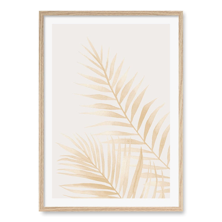 Watercolour Palm Leaves Beige Wall Art Print A1 (59.4 x 84.1cm) / Natural Oak Frame / White Border from our Australian Made Framed Wall Art, Prints & Posters collection by Profile Products (Australia) Pty Ltd