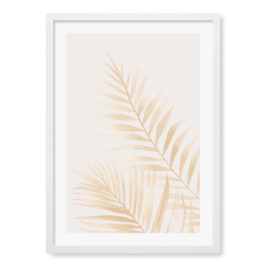 Watercolour Palm Leaves Beige Wall Art Print A2 (42 x 59.4cm) / Matte White Frame / White Border from our Australian Made Framed Wall Art, Prints & Posters collection by Profile Products (Australia) Pty Ltd